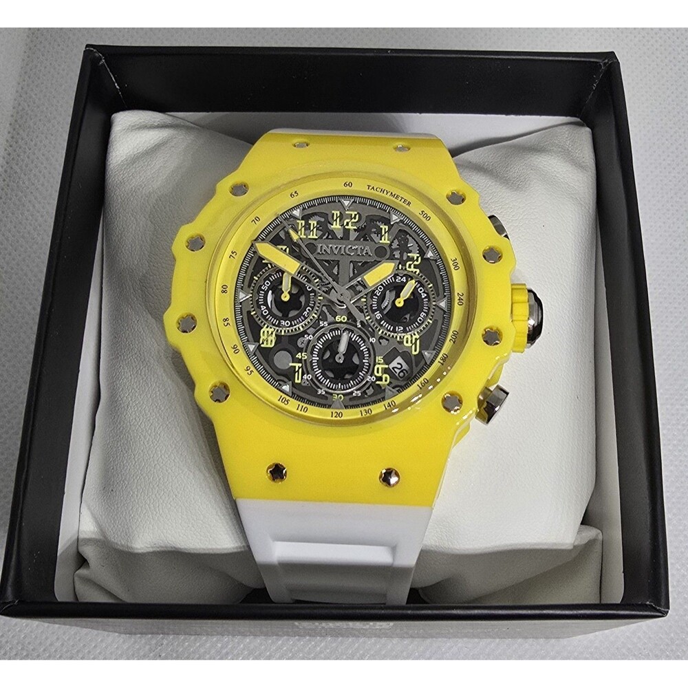 Invicta Racing Vaulthan Men's Watch 44mm Skeleton Dial Yellow White 69686 New